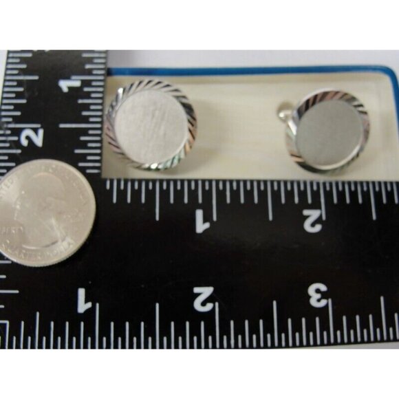 Vintage Swank Cufflinks Set Silver Tone Disc Shaped Fluted Edge With Tie Tack - Picture 5 of 13